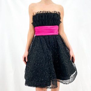 Betsey Johnson Black Sequined Dress Y2k Pink Bow Size 4 - like new